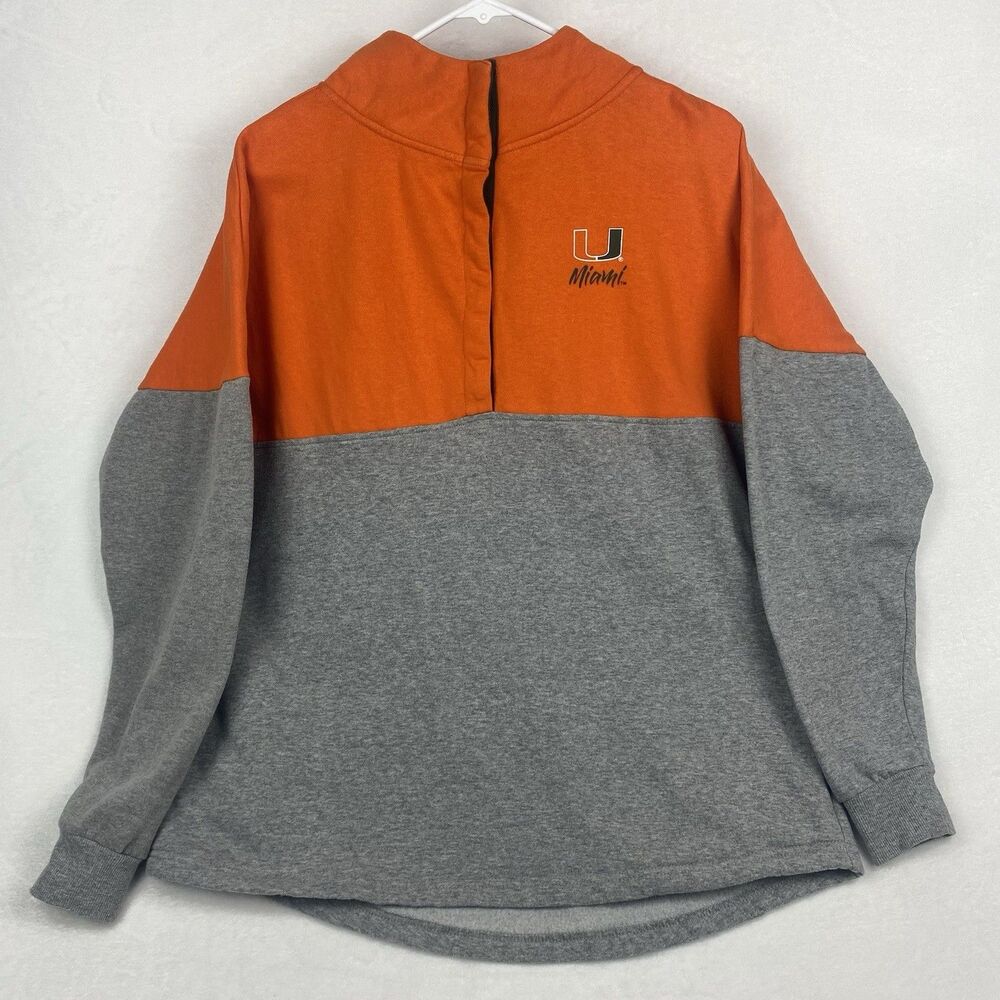 Colosseum Miami Hurricanes Sweater Womens Large Gray Orange Logo Sweatshirt
